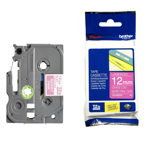 Brother Tape Cassette White on Berry Pink 12mm TZE-MQP35
